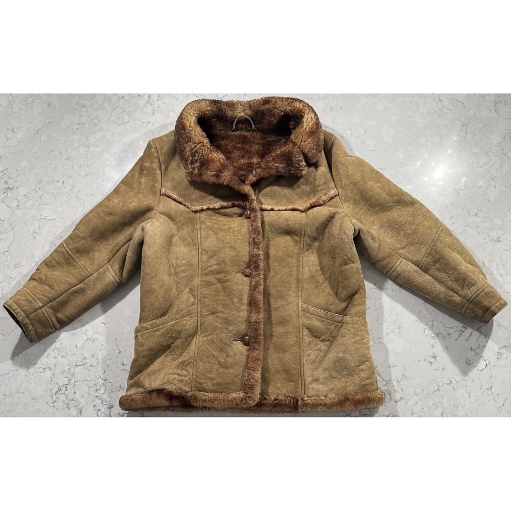 VTG 70s Ardney Shearling Sheepskin Suede Rancher Coat Jacket Womens 12 Brown USA